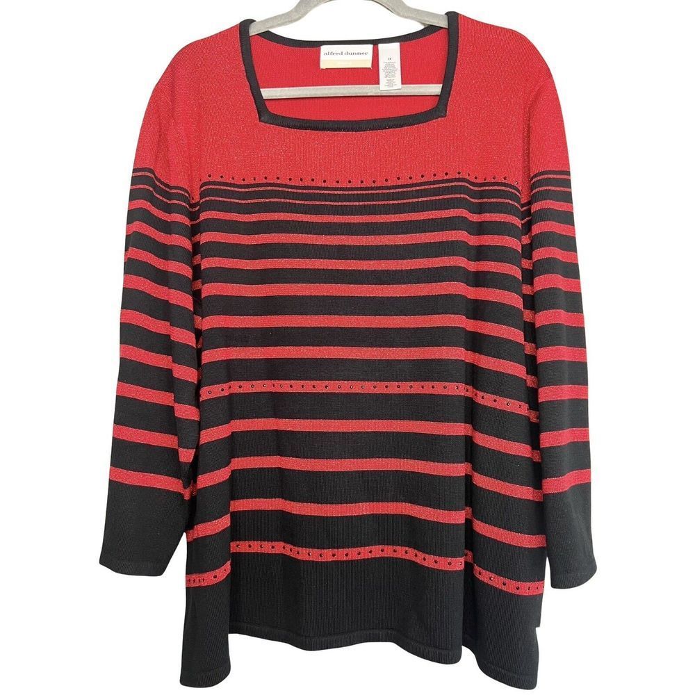 Alfred Dunner NWT Red Black Striped Long Sleeve Sweater Womens Plus Size 2X